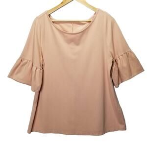 Lane Bryant Shirt 14/16 3/4 Sleeve Blush Pink Trumpet Ruffle